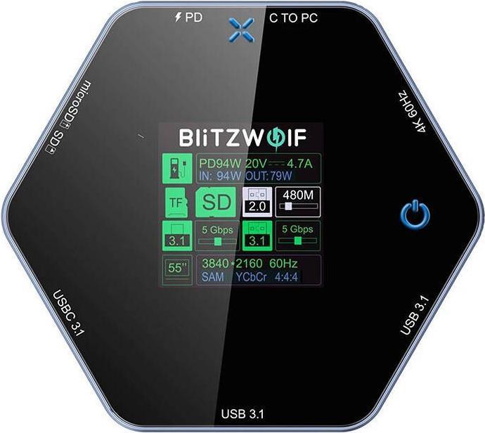 Produktbild BlitzWolf 8in1 docking station BW-TH16 USB 100W LCD Smart Display (USB-C, 8 Ports)
