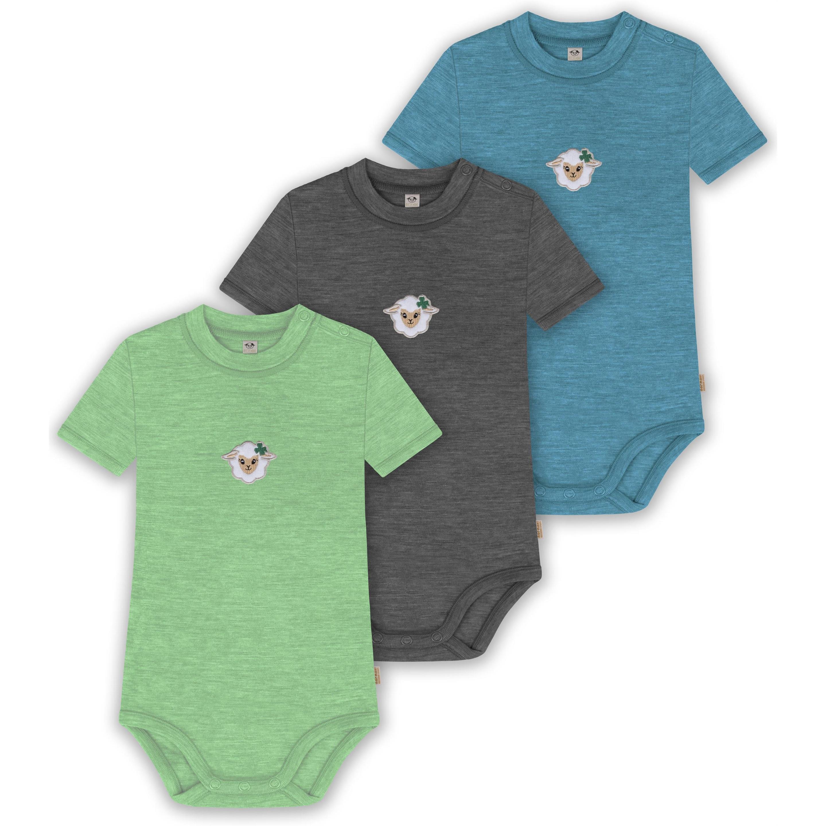 Normani, Herren, Body, 3er Set Baby Merino Kurzarmbody „Tihoi" - 9323, Blau, (68)