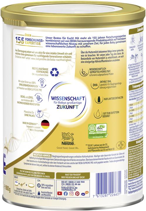 Nährwerte und Zutaten Beba Supreme PRE (995 g, ab Geburt)