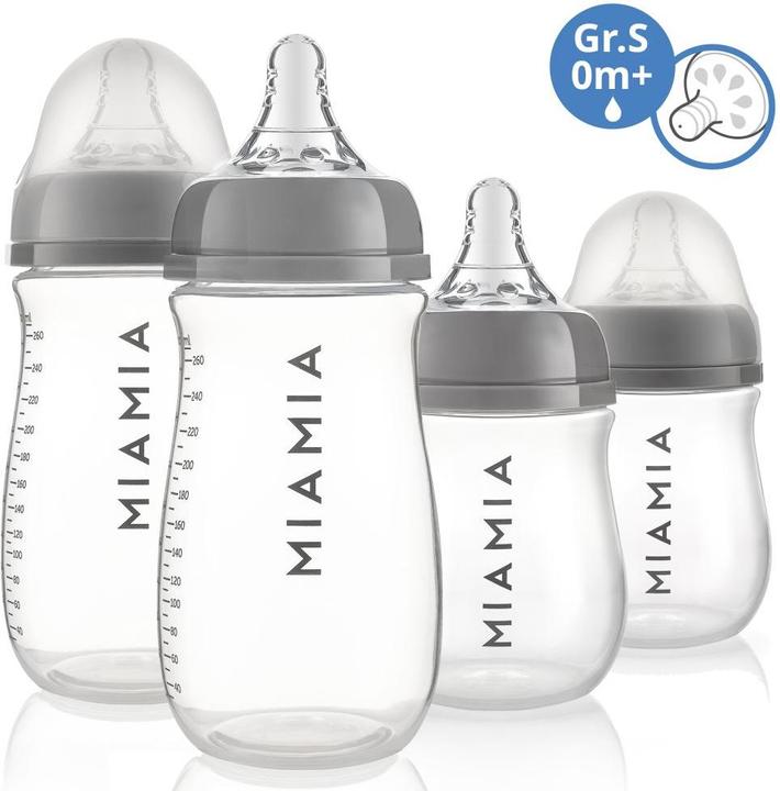 Produktbild MiaMia Babyflaschen PP-Flasche 4er Pack 140 ml & 260 ml + Silikon-Trinksauger (260 ml)
