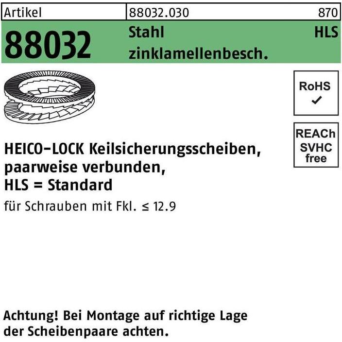Heico, Muttern + Unterlegscheiben, Keilsicherungsscheibe R 88032 HLS-33 Stahl zinklamellenbesch. geklebt