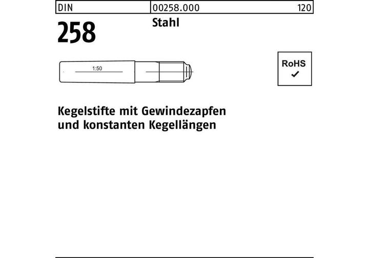 Produktbild Kegelstift DIN 258 m.Gewindezapfen 8 x 65 Stahl DIN 258