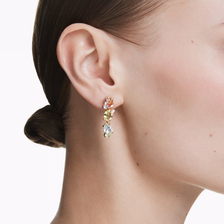 Produktbild Swarovski Gema Drop Ohrhänger Asymmetrisches Design Verschiedene Schliffe Mehrfarbig Gold (Swarovski Metall)