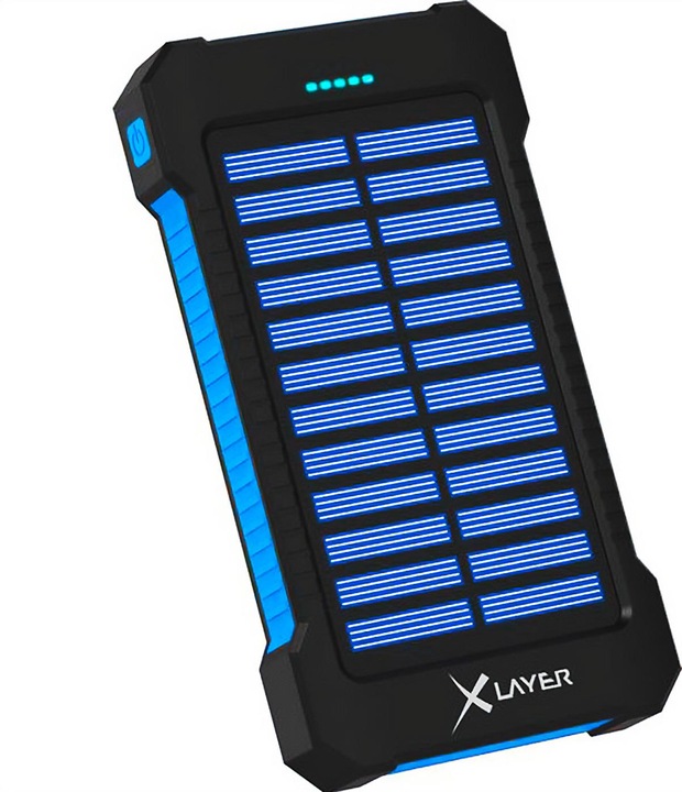 Produktbild Xlayer Powerbank PLUS Solar Black/Blue 8000mAh (8000 mAh, 5 W, 29.60 Wh)