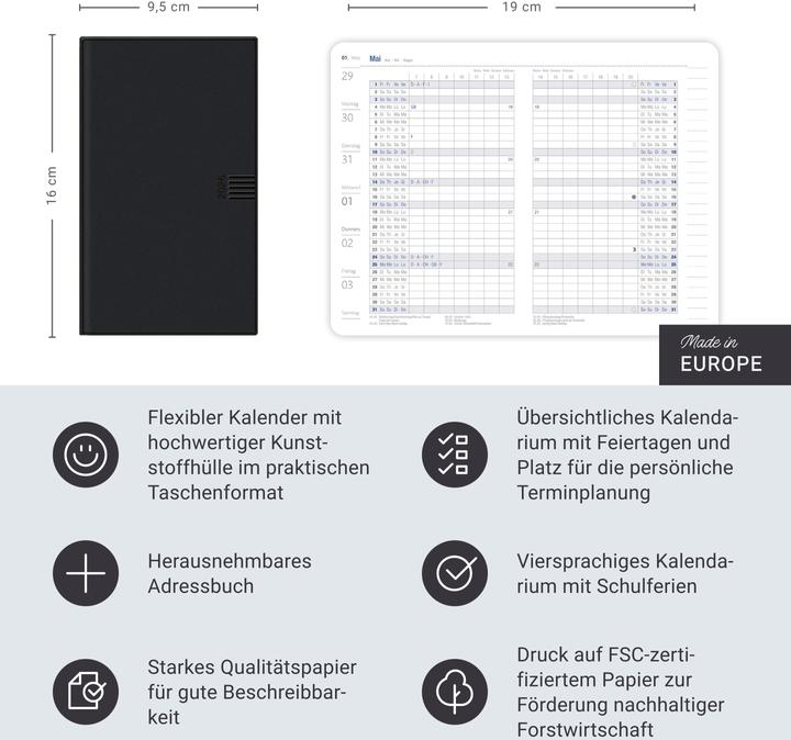 Actual product image Monats-Taschenkalender, schwarz 2026 (German)