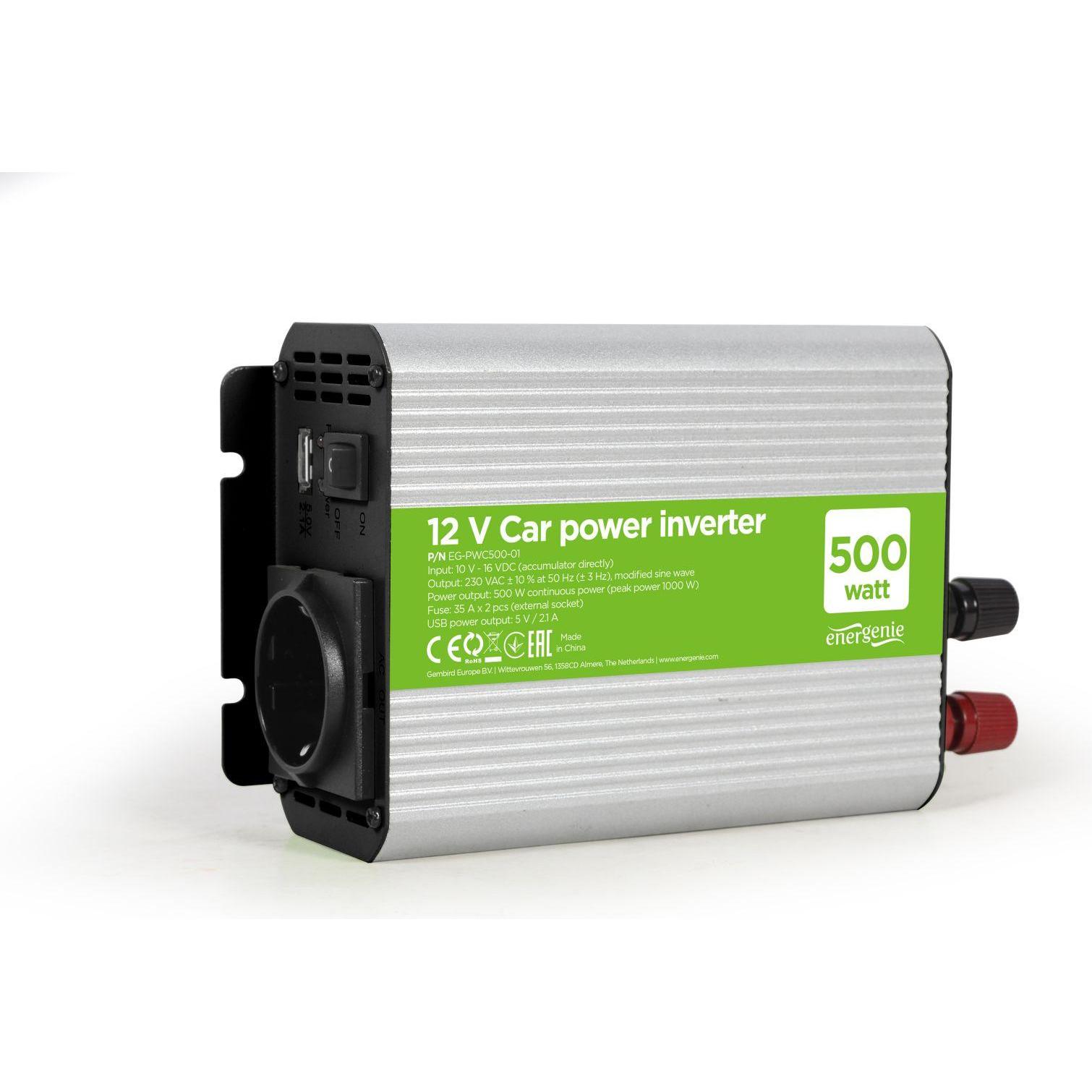 Energenie, Spannungswandler, power adapter/inverter Auto 500W Aluminium schwarz EG-PWC500-01