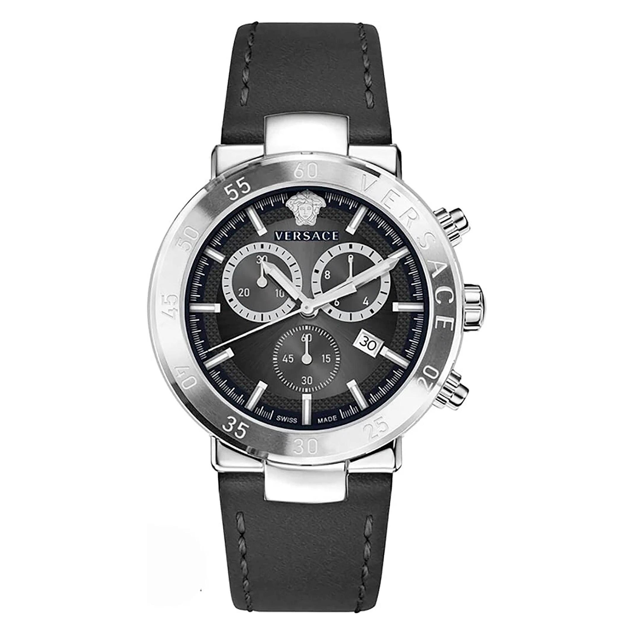 Versace, Armbanduhr, VEPY00120, Schwarz, Silber, (Analoguhr, Chronograph, Swiss Made, 43 mm)