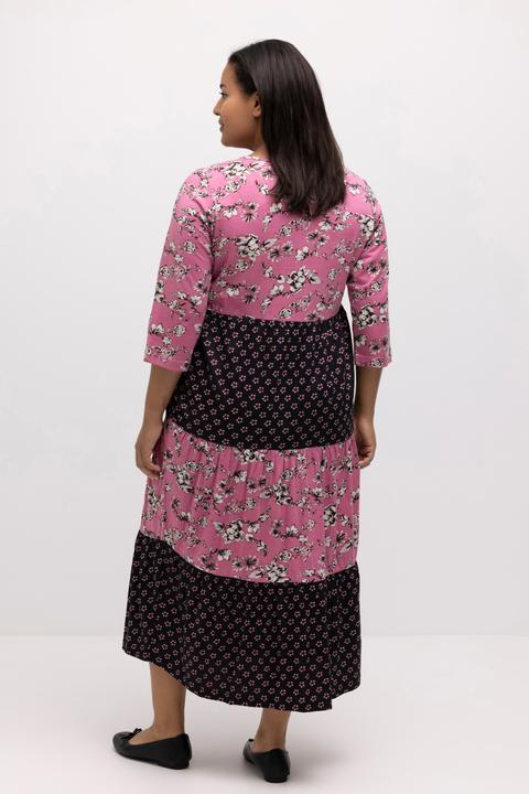 Immagine prodotto Ulla Popken Abito midi con mix di righe, scollo a girocollo e maniche a 3/4 (54)