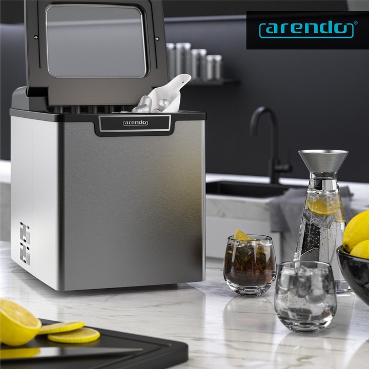 Actual product image Arendo Ice cube machine, 1.8 litre ice cube maker, 9 ice cubes in 8 minutes, 105W ice cube maker, silver