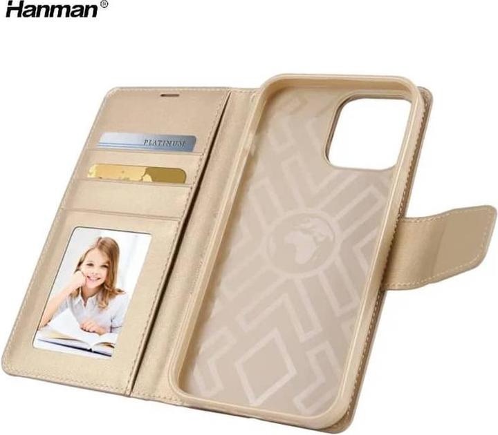 Actual product image Hanman Apple iPhone 12 / 12 Pro - Mill Flip Case with 3 card slots, gold (Apple iPhone 12 Pro, Apple iPhone 12)