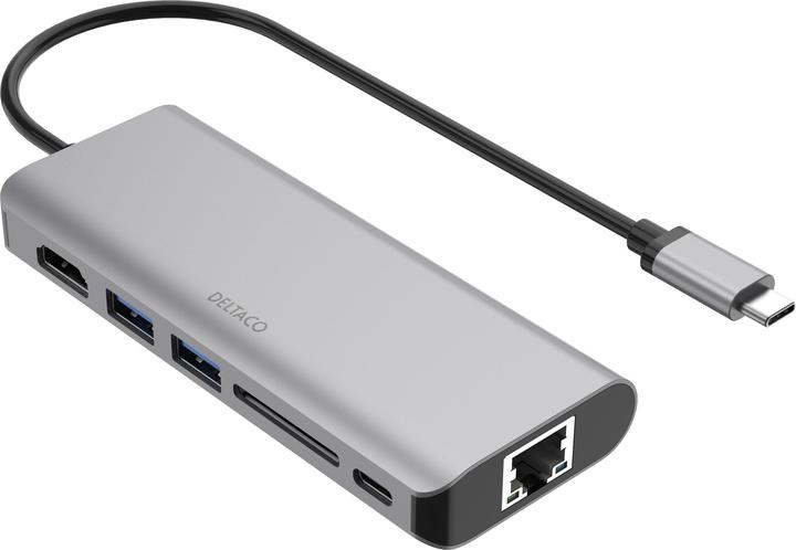 Actual product image Deltaco USB-C Docking station, HDMI/RJ45/USB-A/SD (USB-C, 6 ports)