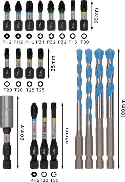 Productafbeelding Bosch PRO Slagschroevendraaier bits en Multi Bouwboor gemengde set, 20 stuks.