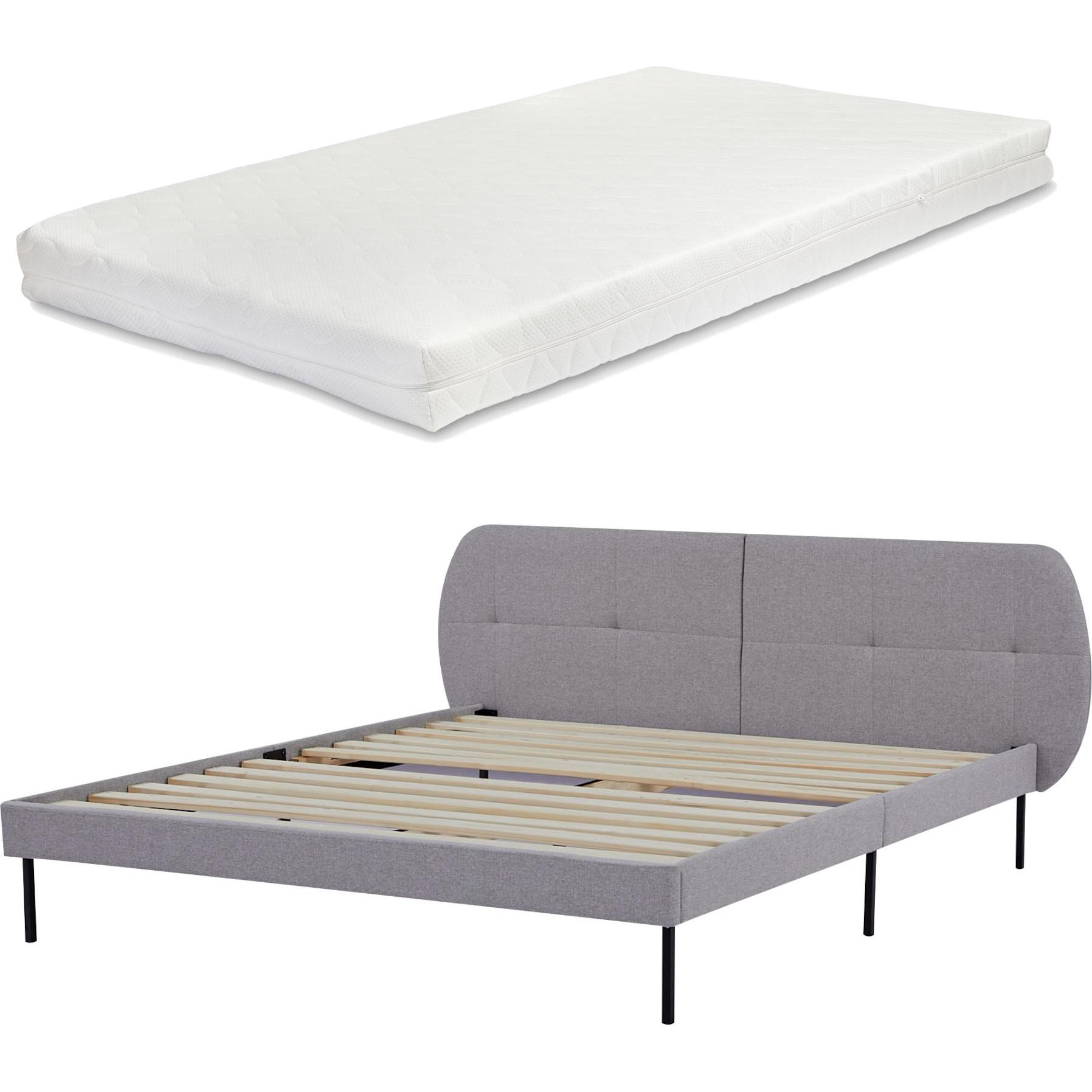 En.Casa, Bett, Polsterbett Porvoo mit Matratze Textil 160x200 cm Grau (160 x 200 cm)