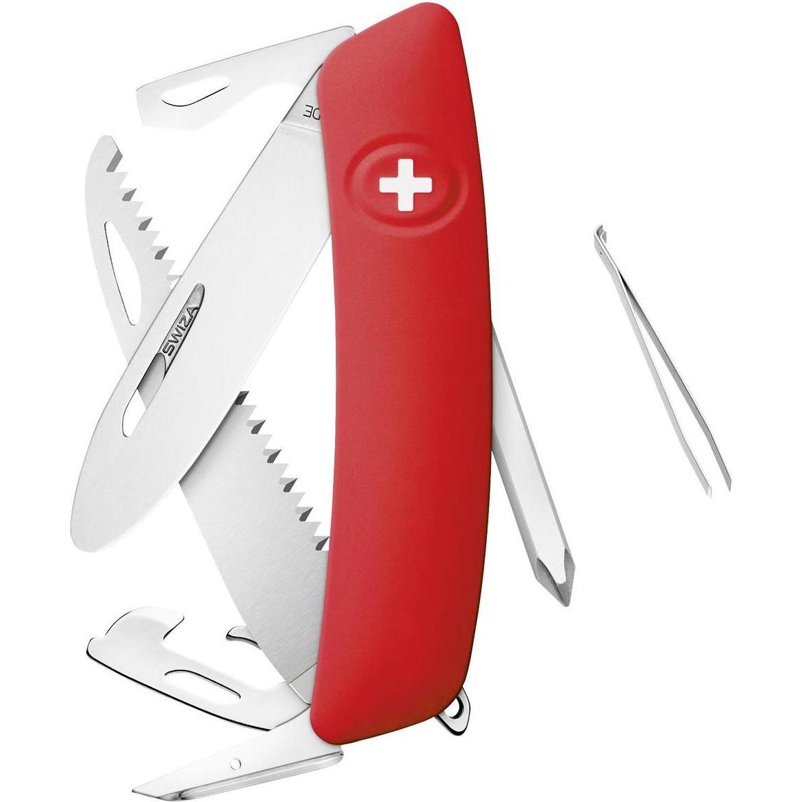 Swiza, Taschenmesser, Kinder-Taschenmesser J06 R JUNIOR, Stahl 440, Klingensperre, rote Anti-Rutsch-Schalen, Säge