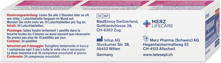 Nährwerte und Zutaten Tetesept Anginosan Halstabletten Kirsche 24 Lutschtabletten (24 Stück)