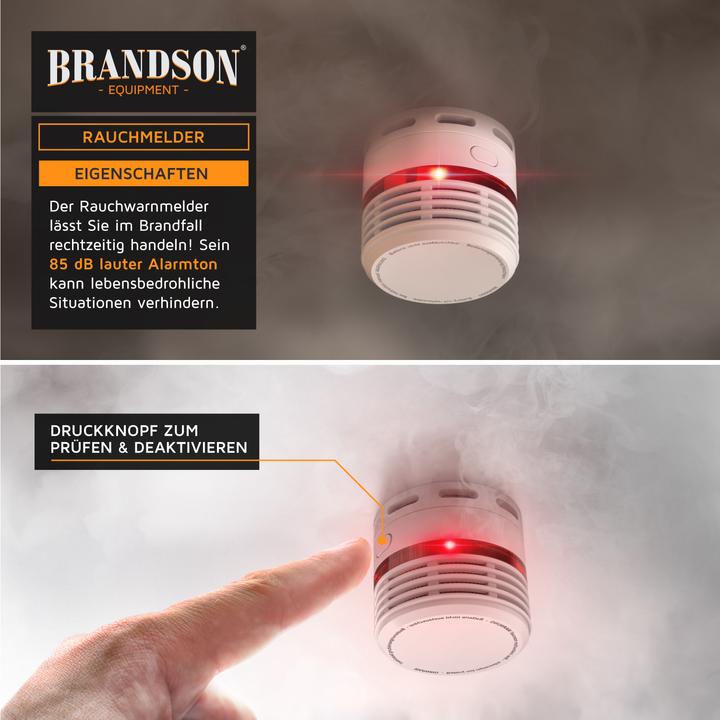 Actual product image Brandson Smoke detector, 10-year battery Li-Ion, volume 85dB, LED, test button, EN14604 & TÜV certified