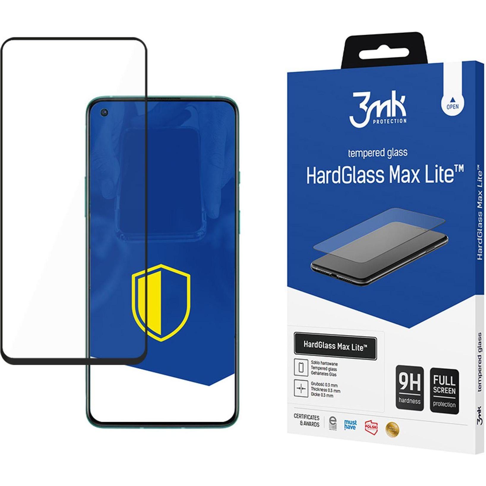 3MK Hardglass Max Lite Bildschirmschutz (1 Stück, OnePlus 9), Smartphone Schutzfolie, Schwarz