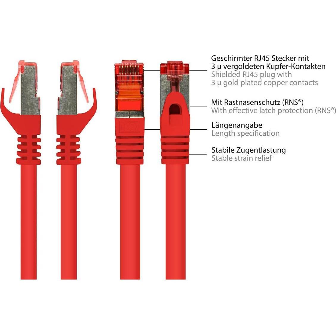 Thumbnail - Good Connections RNS Patchkabel mit Rastnasenschutz, Cat. 6, S/FTP, PiMF, PVC, 250MHz, rot, 50m (S/FTP, CAT6, 50 m), Net...