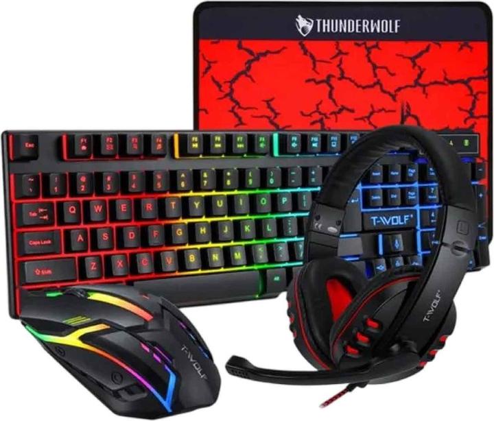 Immagine prodotto Deltalabs Combo da gioco 4in1: mouse, cuffie, tastiera e tappetino per mouse - RGB QWERTY (nero) (USA, Cablato)