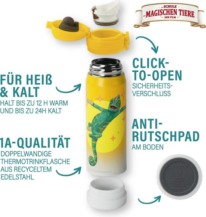 Produktbild Awave Die Schule der Magischen Tiere Trinkflasche 380 ml Edelstahl | gelb, Caspar (0.38 l)