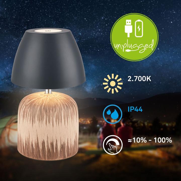 Actual product image Briloner Brilo unplugged CERA Akku LED Tischleuchte mit Touchdimmer- Anthrazit, Holz (200 lm)