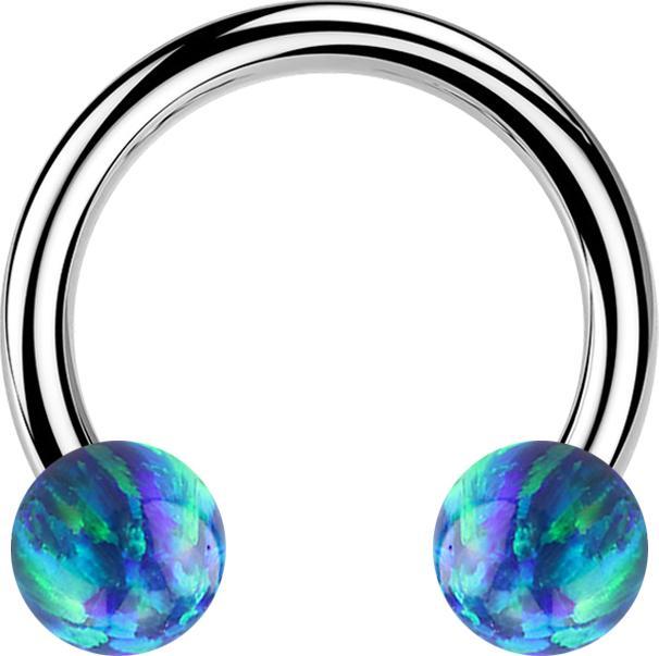Actual product image Star Piercing Micro Circular Barbell silver with two balls opal blue (without brass, Surgical steel 316L)