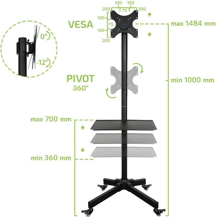 Produktbild Techly 100723 Mobiler Ständer für TV-LCD (Universal, 37", 20 kg)