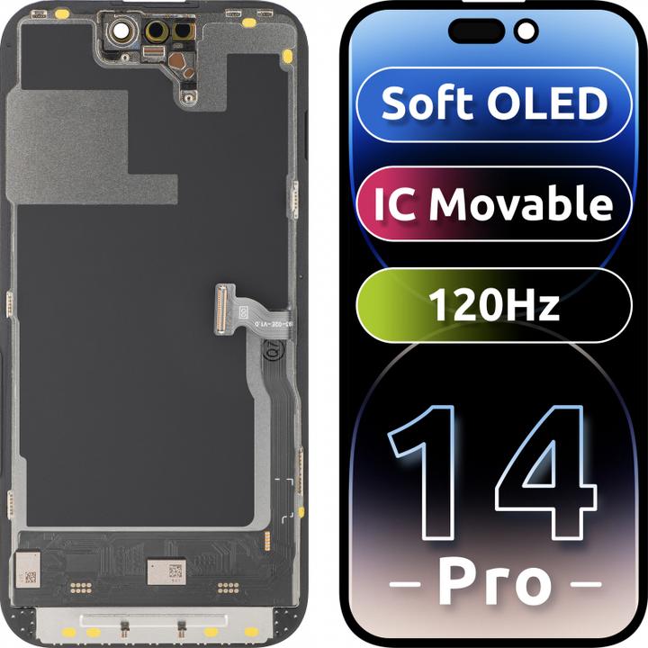Productafbeelding MP Display Unit f?r iPhone 14 Pro, Soft OLED FHD 120Hz IC Movable Version, Aftermarket, Black (Scherm, Apple iPhone 14 Pro)