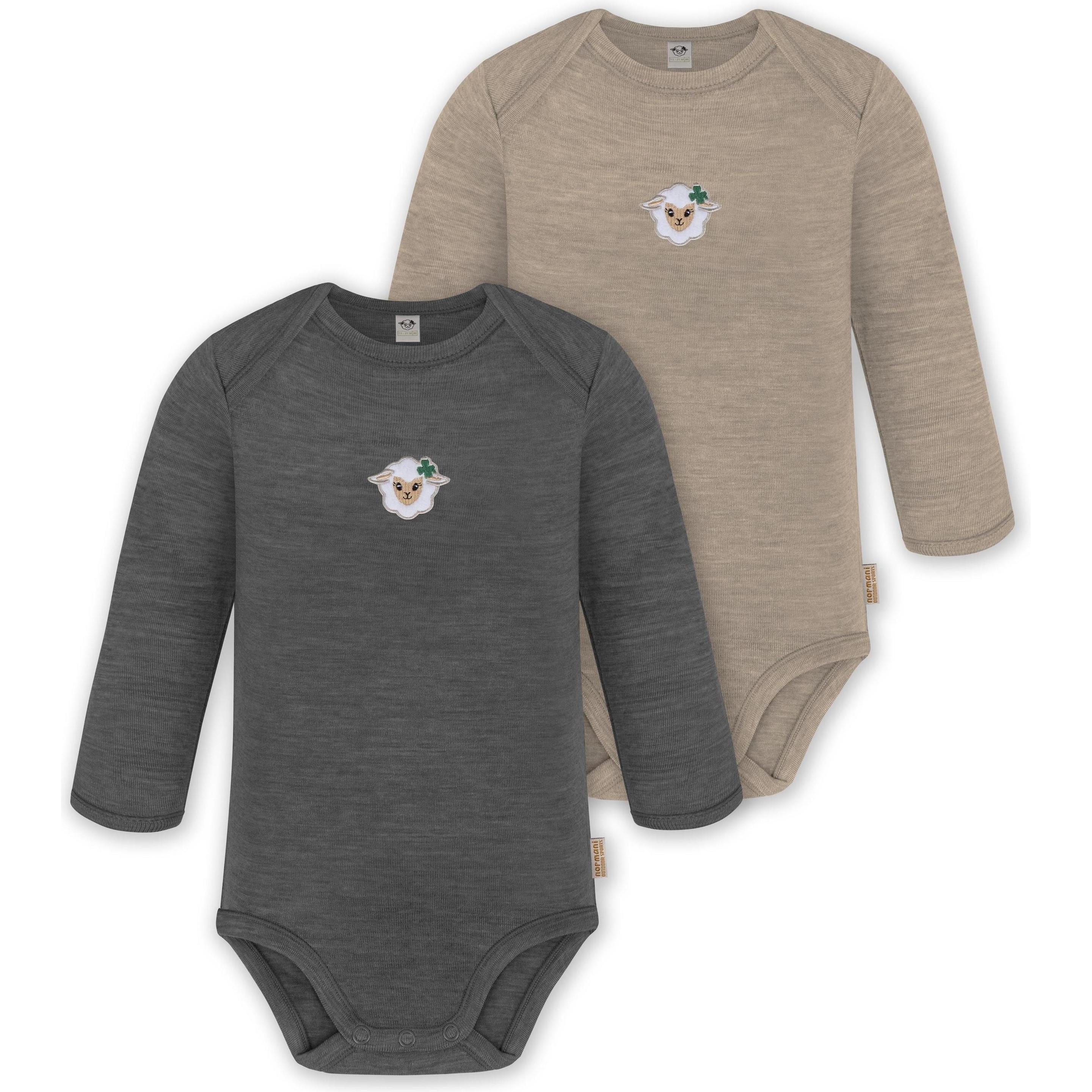 Normani, Herren, Body, 2er Pack Baby Merino Body Langarm „Auckland" - 9373, Grau, (56)