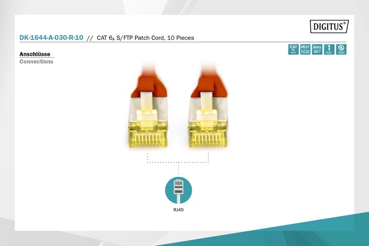 Produktbild Digitus CAT 6A S/FTP Patchkabel, 10 Stück (S/FTP, CAT6a, 3 m)
