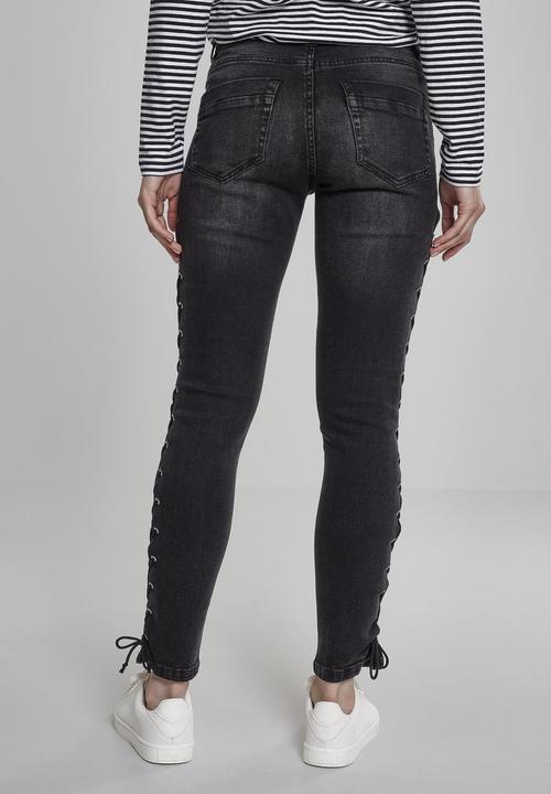 Actual product image Urban Classics Ladies Denim Lace Up Skinny Pants