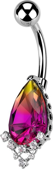 Produktbild Star Piercing Banane silber mit Kugel grosses Kristalltropfen (Chirurgenstahl 316L, Messing)