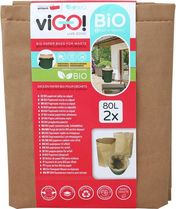 Produktbild Quickpack Bio-Müll-Papierbeutel 80 l, 2 Stück 22,5 x 21 x 3 cm (2 x, 80 l)
