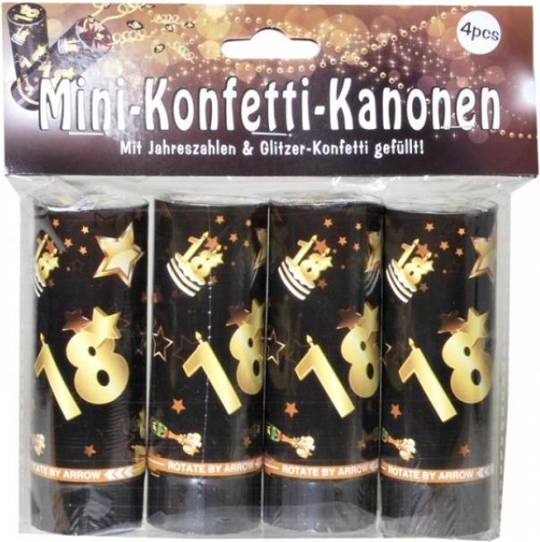 Actual product image UdoS Mini confetti cannon for 18th birthday in black & gold - 4 pieces (4 pcs.)