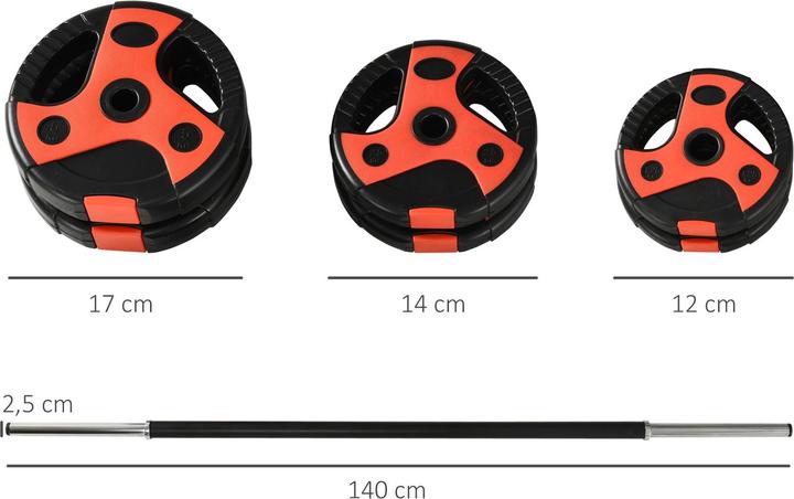Actual product image Homcom Barbell set 20 kg, incl. 6 weight plates, non-slip bar, black+red (2 x 5 kg)