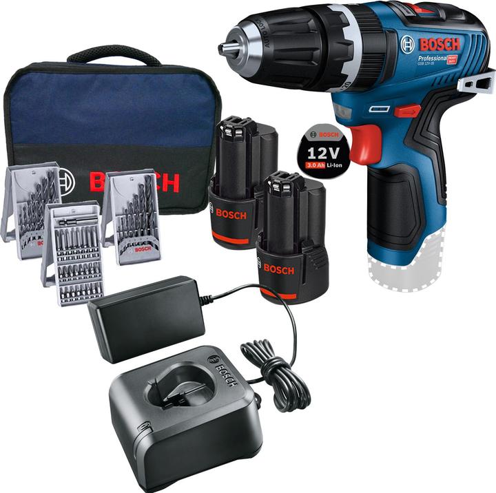 Bosch Hausgeräte Bosch Akku-Schlagbohrmaschine GSB 12V-35 / 2x 3,0 Ah Akku + Ladegerät inkl. Zubehör (Rechargeable battery operated)
