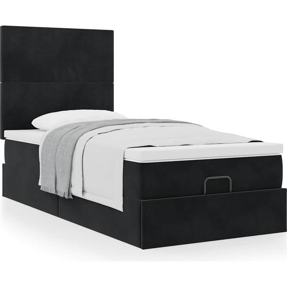 VidaXL, Bett, Ottoman-Bett mit Matratzen Schwarz 100x200 cm Samt (100 x 200 cm)
