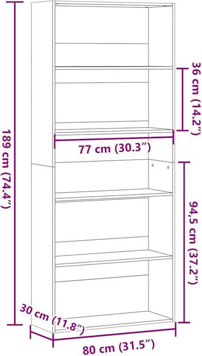 Image du produit VidaXL Bücherregal Bücherschrank Standregal Raumteiler Betongrau Holzwerkstoff (80 x 30 x 189 cm)