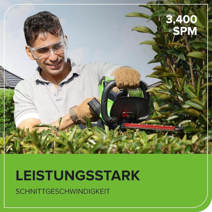 Image du produit Greenworks Taille-haie sans fil, lame double action, coupe 28 mm, 3400 tr/min, 3 kg (Fonctionnement sur batterie)