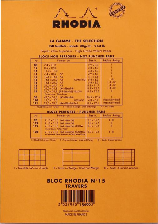 Image du produit Rhodia Blocs agrafés 80 g Basics (A5, À rayures)