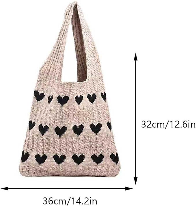 Actual product image Only-Bags.Store Minimalist love pattern hobo bag, knitted storage shopping bag, lightweight holiday bag