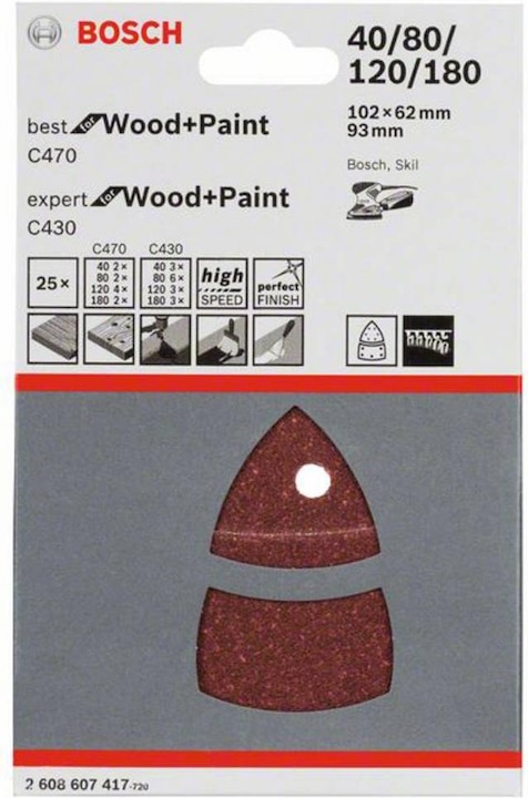 Produktbild Bosch Professional Zubehör Schleifblatt-Set C470 und C430, 102 x 62, 93 mm, 40 - 180, 25er-Pack (40, 80, 120, 180)