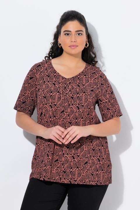 Actual product image Ulla Popken Paisley Short Sleeve V-Neck Tee (46, 48)