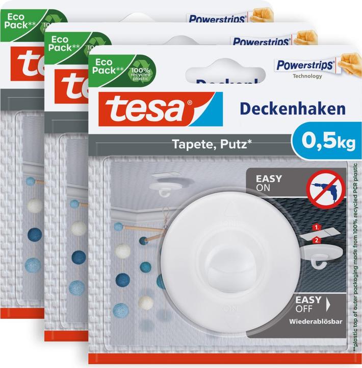 Actual product image tesa Crochet de plafond pour papiers peints et plâtre