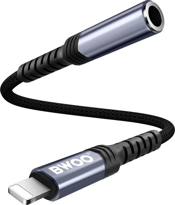 Actual product image Bwoo audio adapter cable BZ48 aux 3,5 mm to lightning black (Jack adapter)