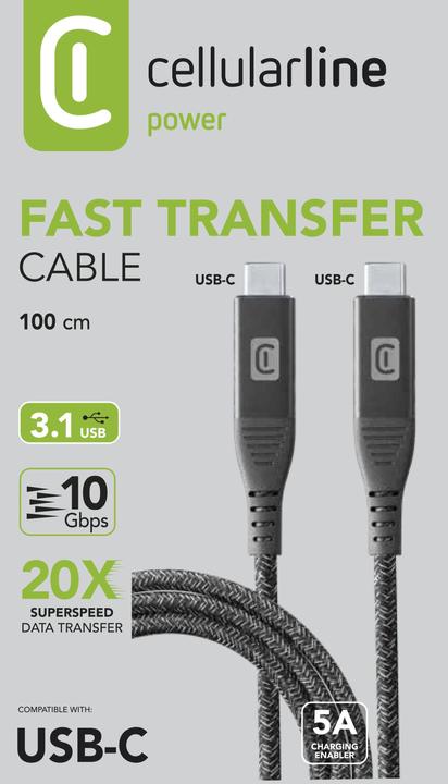 Actual product image Cellularline Cable USB-C to USB-C 3.1 1M Cavo 3.1 da USB-C a USB-C (1 m, USB 3.2 Gen 1)
