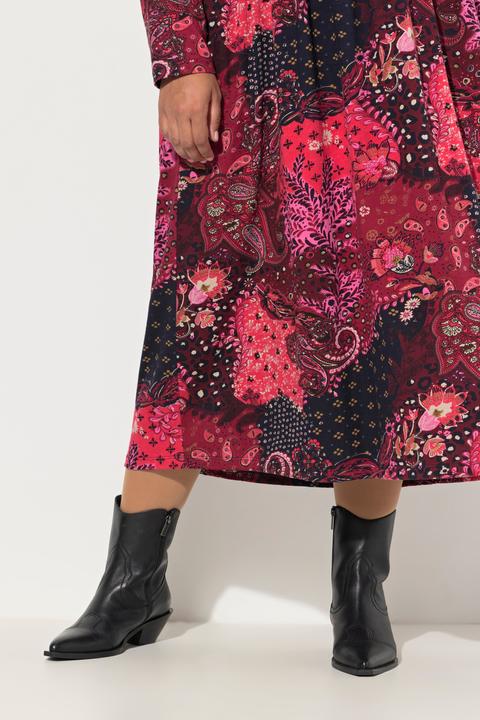 Produktbild Ulla Popken Jerseykleid, Paisley, V-Ausschnitt, Langarm, Taschen (54)