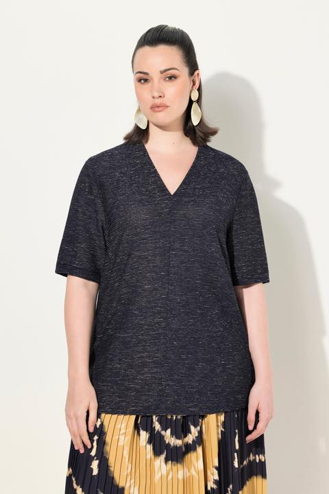 Produktbild Ulla Popken Sweatshirt, Struktur, V-Ausschnitt, Halbarm (42, 44)