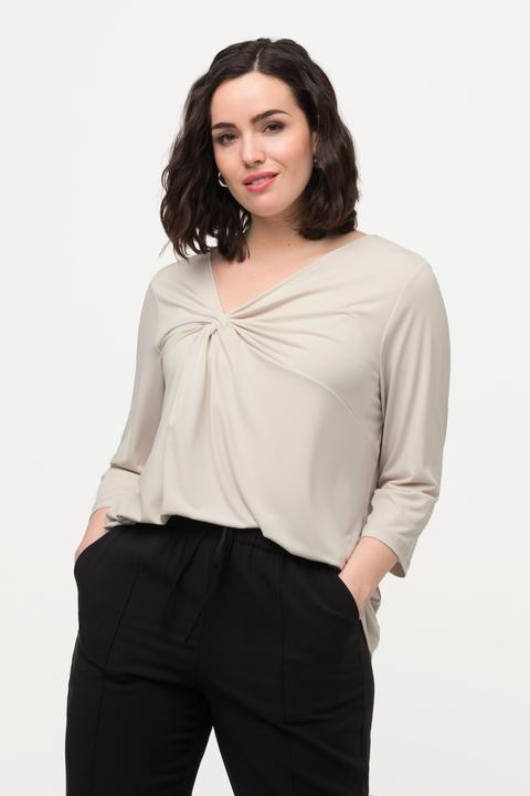 Actual product image Ulla Popken Knot Front 3/4 Sleeve V-Neck Tee (46, 48)