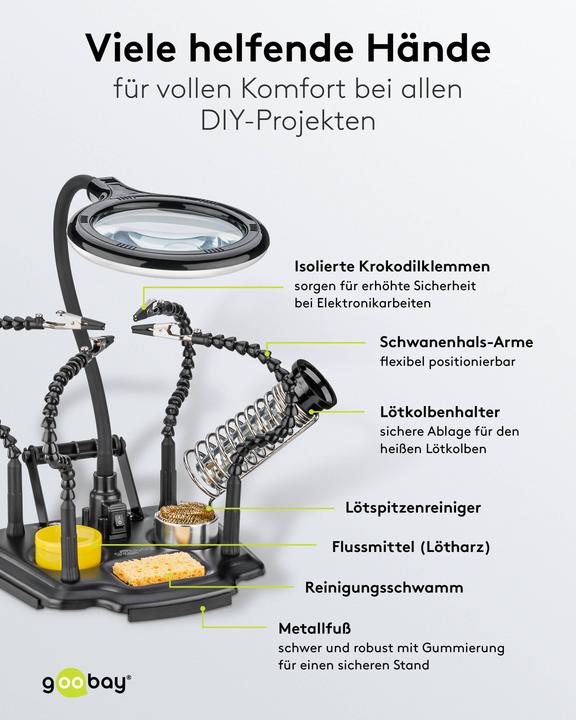 Image du produit Goobay Löthilfe mit Lupenleuchte und Schwanenhals-Armen (Lampe loupe)